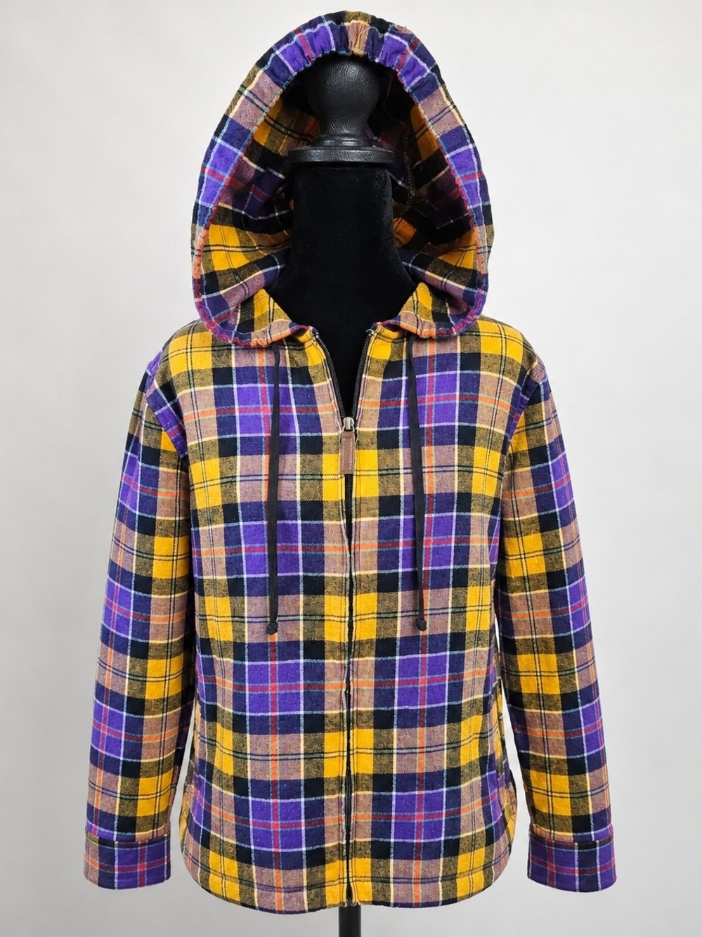 L.L.Bean Plaid Flannel Hooded Jacket Large Relaxed Fit Full Zip Cotton Y2K